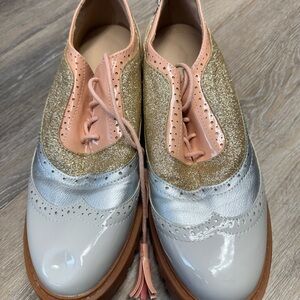 Jolimall Womens US 11 Oxfords Light Blue Pink Glitter Wingtip Lace Up Shoes